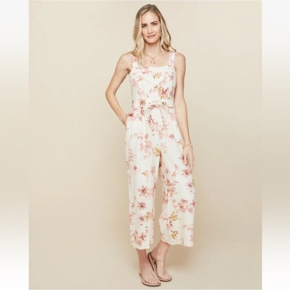 Spartina 449 Arley Sleeveless Jumpsuit Garden House Floral Tie Waist Linen 2